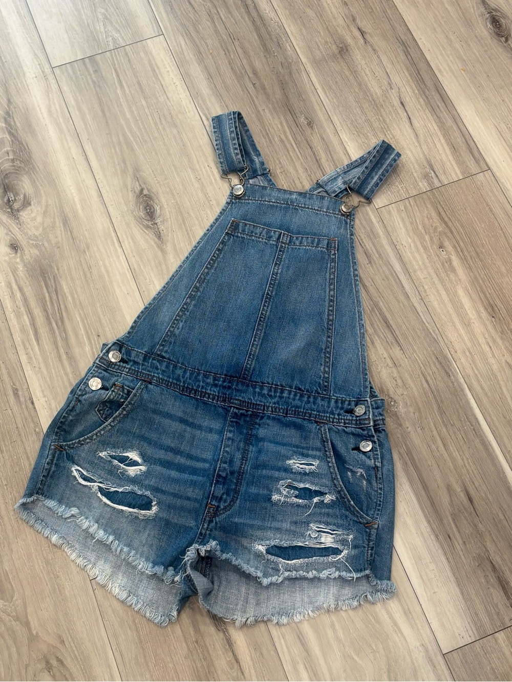 AEO | American Eagle Denim Distressed Shorts Jean Overalls | SZ XS / Extra Small